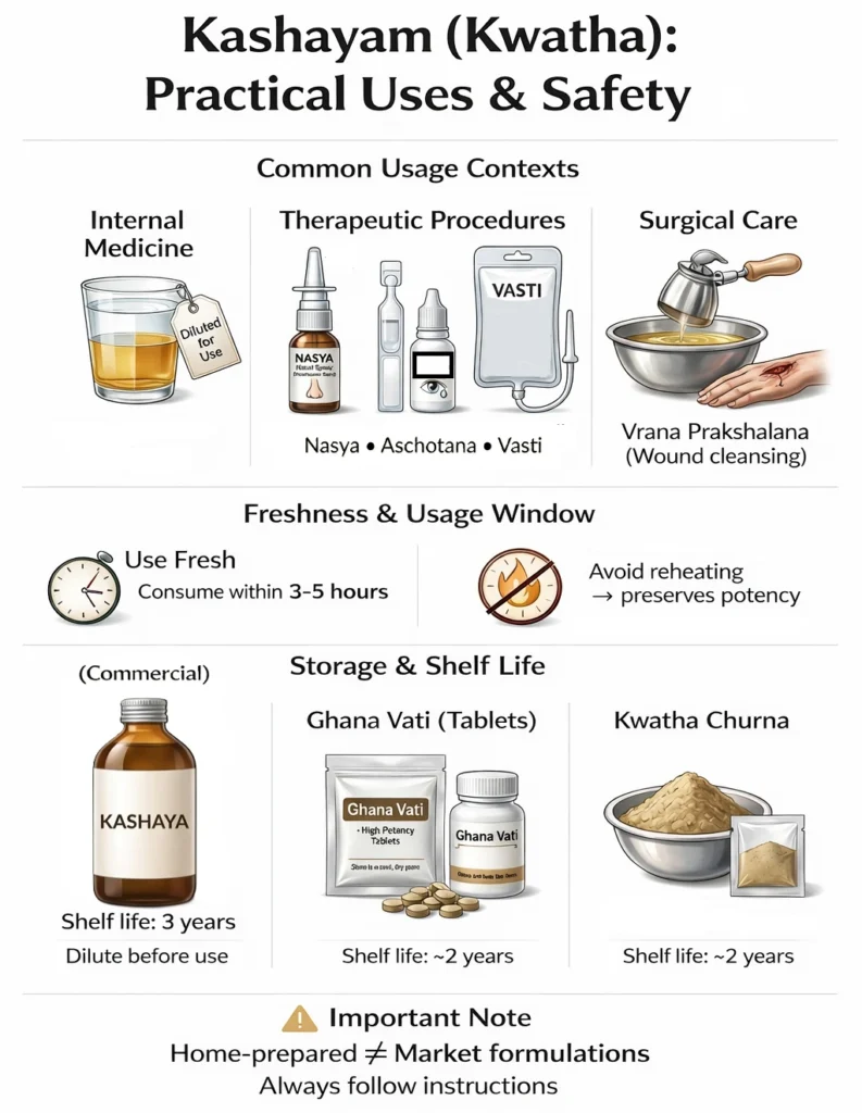 Kashayam Kwatha Practical Uses and Safety Infographic